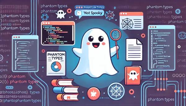 A friendly ghost performing tasks symbolizing the helpful nature of phantom types in programming.